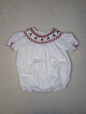 Smockingbird Smocked Embroidered One Piece Christmas Romper Poinsettia Girls 18M